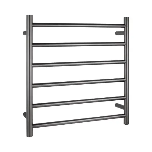 [BUGM06.R.HTR]  Round Brushed Gunmetal Electric Heated Towel Rack – 6 Bars 