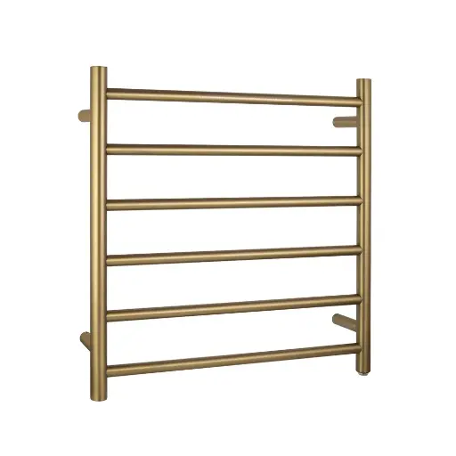 [BUYG06.R.HTR]  Round Brushed Brass Electric Heated Towel Rack – 6 Bars 