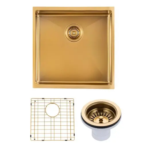 [BUYG4444-P.KS] 440x440x205mm Brushed Brass Stainless Steel PVD Single Bowl Kitchen Sink 