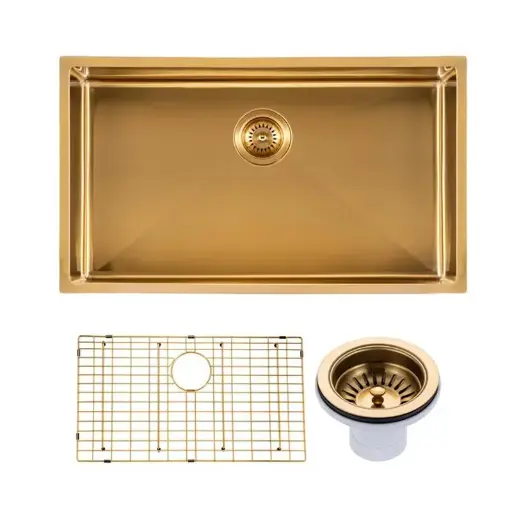 [TWM3G] 762x457x254mm Brushed Brass Stainless Steel PVD Single Bowl Kitchen Sink 