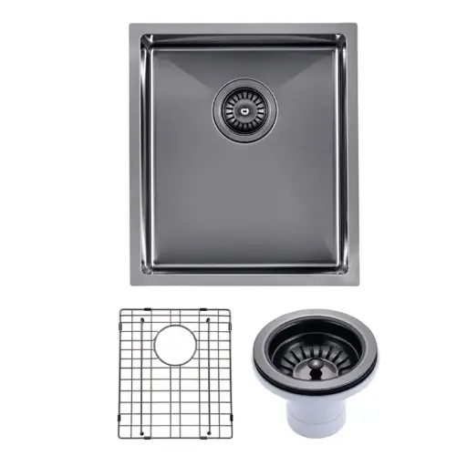[TWM12B] 1.2mm Handmade Top/Undermount Single Bowl Kitchen Sink – Gun Metal Grey – 390x450x215mm