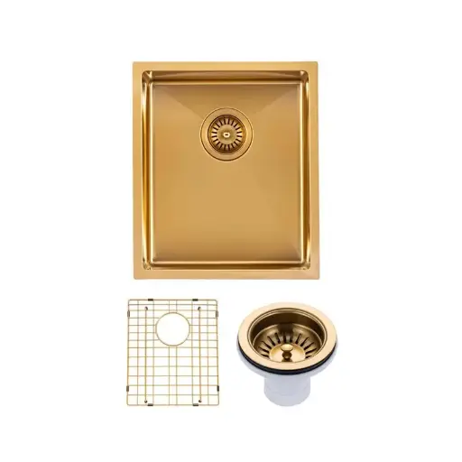 [BUYG3945-P.KS] 390x450x215mm Brushed Brass Stainless Steel PVD Single Bowl Kitchen Sink 