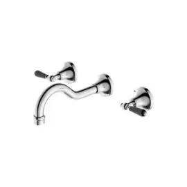 [NR692107a03CH] YORK CHROME WALL BASIN SET WITH BLACK PORCELAIN LEVER