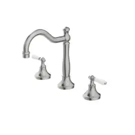 [NR692102a01BN] YORK BRUSHED NICKEL BASIN SET WITH WHITE PORCELAIN LEVER