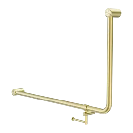 [NRCR3290ehBG] MECCA CARE 32MM DDA 90 DEGREE BENT TUBE GRAB RAIL 600X1000MM WITH TOILET ROLL HOLDER BRUSHED GOLD 