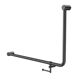 [NRCR3290ehGM] MECCA CARE 32MM DDA 90 DEGREE BENT TUBE GRAB RAIL 600X1000MM WITH TOILET ROLL HOLDER GUN METAL 