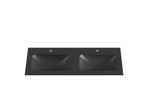 [CH1246DMB-UTH] 1200x460x145mm Chiefly Solid Surface Stone Basin hole Matte Black -Double Bowl 