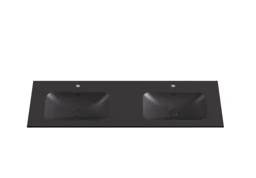 [CH1546DMB-UTH] 1500x460x145mm Chiefly Solid Surface Stone Basin hole Matte Black -Double Bowl 