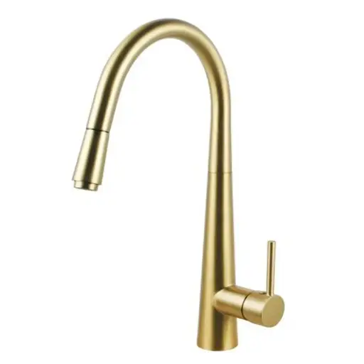 [BUYG1021.KM] Round Brushed Brass Pull Out Kitchen Mixer Tap