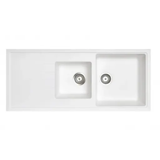 [TWMD-200VW] 1160x500mm White Granite 1 & 1/2 Bowl Kitchen Sink 
