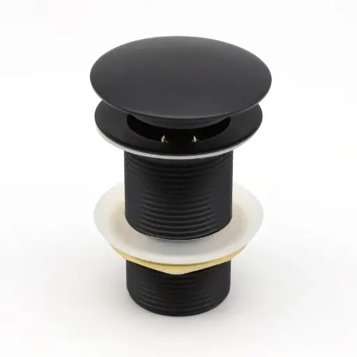[OX003.PUW] 32/40mm Solid Brass Basin Mushroom Pop Up Waste – Black – No Overflow